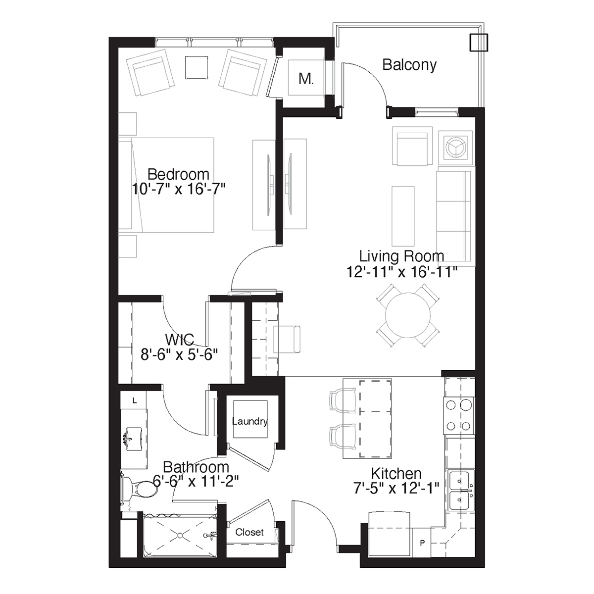 SilverCreek Apartment Floor Plan One Bedroom