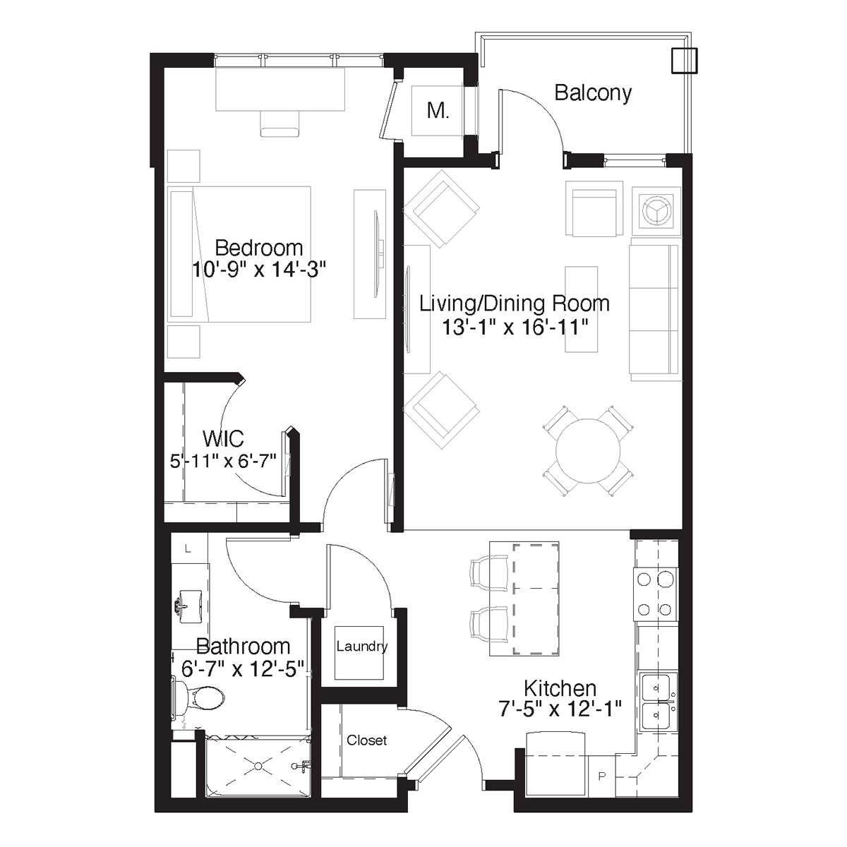 SilverCreek Apartment Floor Plan One Bedroom