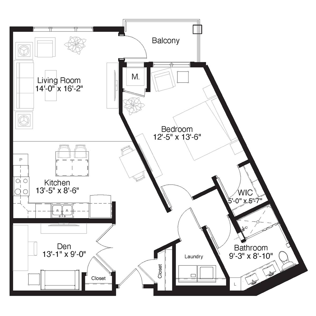 SilverCreek Apartment Floor Plan One Bedroom Plus Den